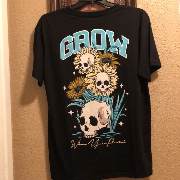 NWT GSTR Grow Where You’re Planted Shirt. Unisex Top. Black with teal & yellow - Picture 5 of 14